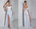 Robe de soirée bustier à paillettes blanches avec fente haute et traîne de style sirène - XS / Blanc