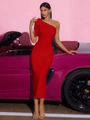 Elegantes rotes One-Shoulder-Satinkleid in schmaler Passform für Cocktailpartys - XS / Rot