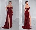 Robe de soirée élégante à paillettes bordeaux avec fente haute et corset lacé au dos - XS / Bordeaux