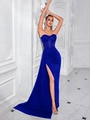 Robe de soirée bleu roi à paillettes bustier avec fente haute et traîne sirène élégante - L / Bleu Royal (Fermeture Éclair)