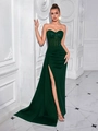 Robe de soirée pailletée vert foncé avec fente haute et coupe moulante plissée - L / Vert Foncé (Lacet)