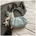 Detail of light blue pleated handbag with woven handle and silver starfish charm - With Pendant / Blue
