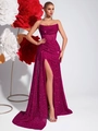 Magenta Pailletten-Abendkleid mit Korsett-Taille und hohem Beinschlitz für Damen - XS / Rosarot
