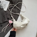 White crescent crossbody bag with a pink Barbie Girl plush heart charm detail - White With Pendant