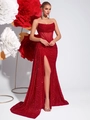 Robe de soirée élégante à paillettes rouges avec corset et fente haute sexy - Rouge