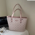 Pink large-capacity printed tote bag featuring deer pattern with metal nameplate - Pink
