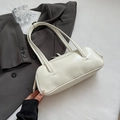Sac baguette minimaliste en cuir blanc crème avec doubles fines bretelles pour femme - Blanc (Sans Pendentif)