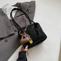 Minimalist black tote bag with white contrast stitching and yellow smiley charm - With Charm / Black