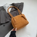 Minimalist square caramel brown tote bag with white contrast stitching for daily use - No Pendant / Brown