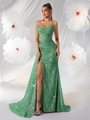 Robe de soirée moulante à paillettes vert émeraude avec fente haute et taille corset - Vert clair