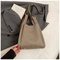 Borsa a secchiello minimalista in pelle kaki con manico e stampa Fashion - Grigio Senza Pendente