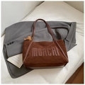 Deep brown suede tote bag with MOACHI embossed lettering and slim shoulder straps - Coffee with Pendant