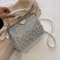 White geometric sequin crossbody bag with metallic frame for elegant evening occasions - White
