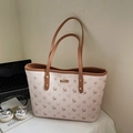 Chic cream tote bag with deer pattern and brown straps for college students - Khaki