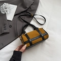 Vintage ginger yellow suede cylinder bag with black leather straps and gold metal hardware - Brown No Pendant