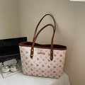 Large capacity vintage cream tote bag with brown deer pattern and adjustable shoulder straps - Coffee