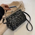 Retro black crossbody bag with silver triangular sequins and doctor style frame handle - Gray