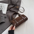 Retro dark brown suede Boston bag with leather trim and gold-tone hardware detail - Brown No Pendant