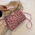Vintage Umhängetasche in Rosa mit Pailletten, Metallrahmen und Ledergriff - Rosa