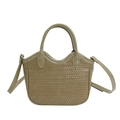 Sac à main tissé vert olive avec bandoulière assortie et détails en similicuir grainé - Vert Sans Pendentif