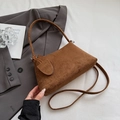 Minimalist brown suede underarm shoulder bag with matching suede pendant decoration - Brown