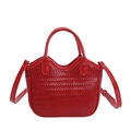Sac à main rouge en cuir tressé avec doubles poignées et bandoulière réglable - Rouge (Sans Pendentif)