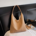Große camel gewebte Shopper Tasche mit Ledergriffen für einen schicken Sommer-Look - Khaki