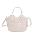 Sac à main blanc crème élégant avec texture tissée et bandoulière amovible - Blanc Sans Pendentif
