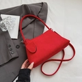 Red suede minimalist hobo bag with adjustable strap and decorative small round pouch - Red