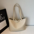 Minimalist cream white tote bag in litchi grain leather for a stylish commuter look - Off-white Without Pendant