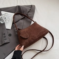 Chic brown faux suede underarm bag with smooth matte finish and stylish oval pendant - Brown