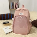 Pink Japanese style backpack with transparent mesh pocket and cloud embroidery detail - Pink Without Doll