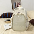 Japanese style cream white backpack with transparent grid pocket and NANA HELLO badge - White Without Doll