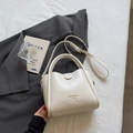 Chic cream white leather crossbody bag with litchi texture and gold lettering - Rice White (No Pendant)