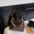 Dunkelbraune Vintage-Leder-Tote-Bag in Übergröße mit Knotengurt und Hobo-Struktur - Kaffeebraun
