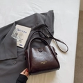 Chic dark brown lychee texture leather handbag with adjustable shoulder strap for women - Coffee No Charm