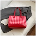 Stijlvolle draagtas met roze en rood ruitpatroon en lederen hengsels voor dames - Rood