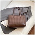 Bruine geruite tote bag met lederen bies en handvatten voor casual dagelijks gebruik - Bruin
