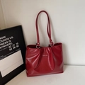 Minimalist red glossy tote bag with dual shoulder straps and ZSKE & BAG logo print - Wine Red Without Pendant