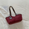 Borsa tote retrò in pelle scamosciata bordeaux con manici in pelle marrone per donne autunno - Rosso