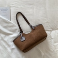 Borsa tote vintage in pelle scamosciata marrone con tracolle regolabili e stile minimalista - Marrone