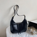 Sac hobo noir minimaliste avec longues fermetures à pompons et détails dorés - Noir sans Pendentif