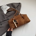 Sac fourre-tout en daim marron avec perles en bois et style vintage pour le quotidien - Avec Pendentif / Marron
