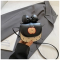 Mini apple embroidered crossbody bag with black bow and polka dot pattern - Black