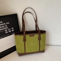 Minimalist avocado green suede tote bag with contrasting brown leather straps - No Pendant / Green