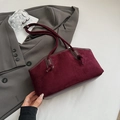 Retro-Handtasche aus burgunderrotem Wildleder mit dicken Kordelträgern für Damen - Ohne Anhänger / Rot