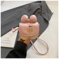 Pink and beige mini apple shoulder bag with cute bow and embroidery for girls - Pink