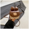 Mini apple shoulder bag in brown and beige with bow and polka dot pattern - Brown