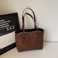 Brown vintage minimalist large capacity tote bag in matte suede and dark leather finish - No Pendant / Coffee