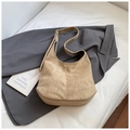 Borsa tote hobo minimalista in pelle scamosciata cammello con tracolla larga da donna - Cachi